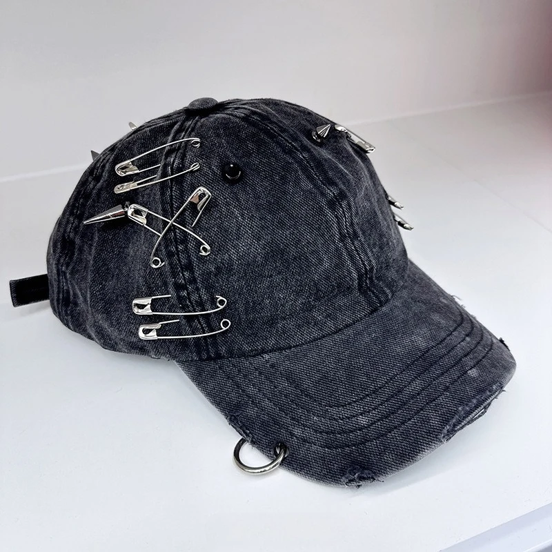 Y2K Vintage Punk Chain Rivet Design Baseballkappe Four Seasons Trend Streetwear Personalisierte Hip-Hop-Hüte für Männer und Frauen – Detail 5