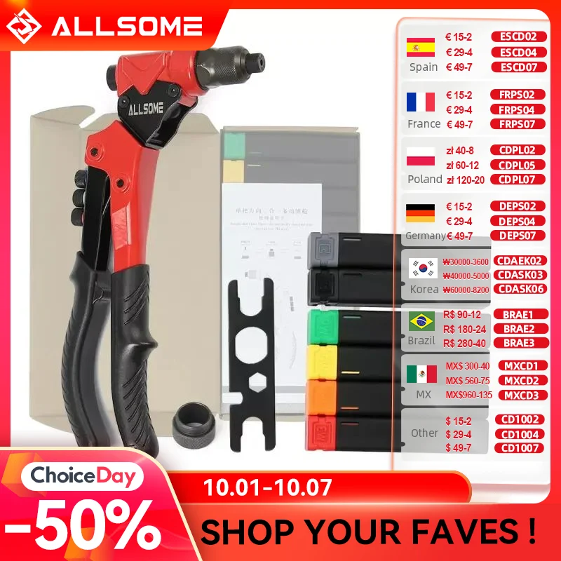 Allsome Enkele Universele 3 In 1 Multi Functie Klinknagel Pistool Met Moer Klinknagel Hand Klinknagel Ruimer Tool