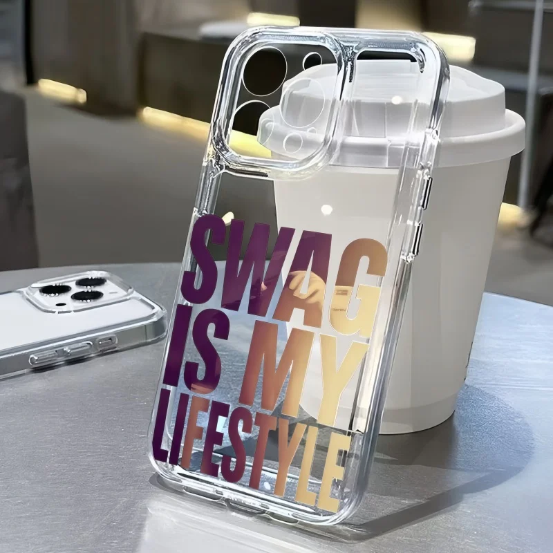 Прозрачный чехол Gradient Color Block SWAG English Soft для iPhone 17 Air, 13, 12, 11 Pro Max, 16, 15, 14 Pro Max Plus