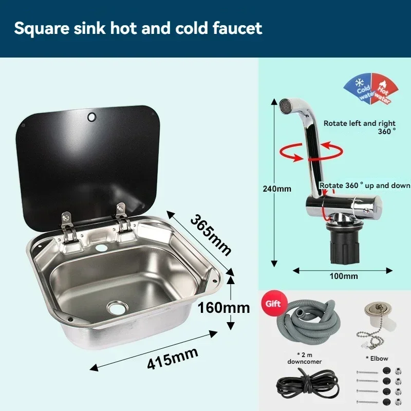 New Rv Sink with Cover Kitchen Folding Clamshell Single Tank Stainless Steel Square Birdbath