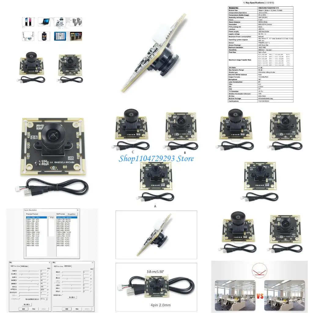 

Y2GD USB 1920x1080 Video Camera Module 2MP 77° 105° 145° Wide Dynamic Low Lens Monitoring Module