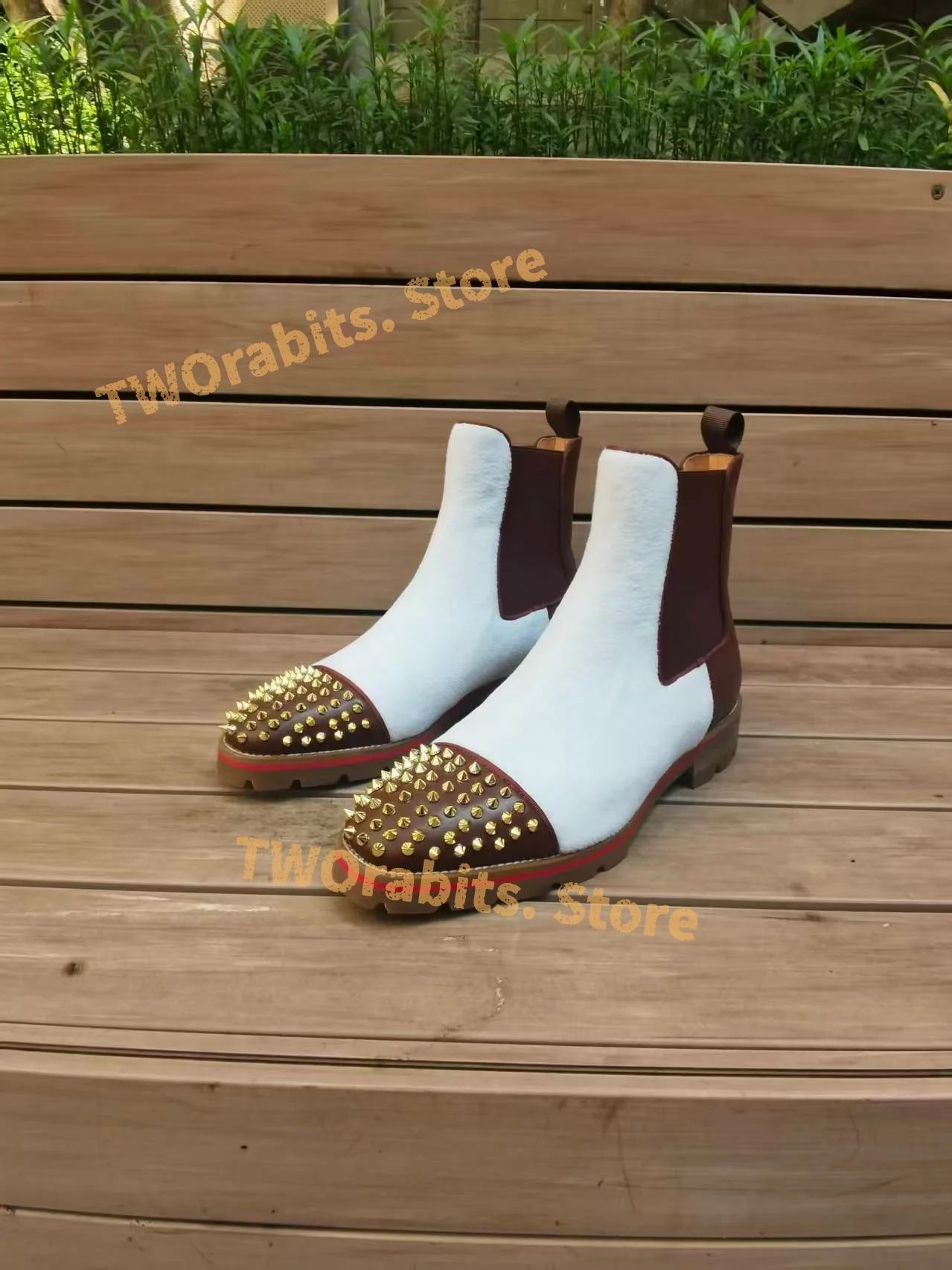 Rivet Chelsea Ankle Boots Strech Bottes Femmes Suede Botas Mujer Mix Color Woman Shoes Designer Botines Para Mujeres Motorcycle