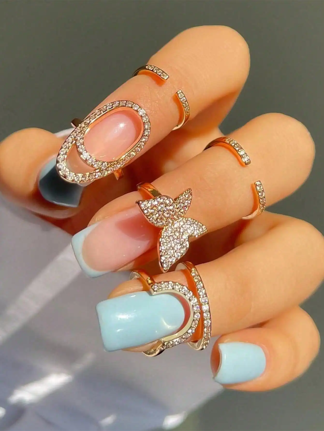 1 set of microinset Zircon nail ring for women Personality Wear nail art detachable fake nail ring