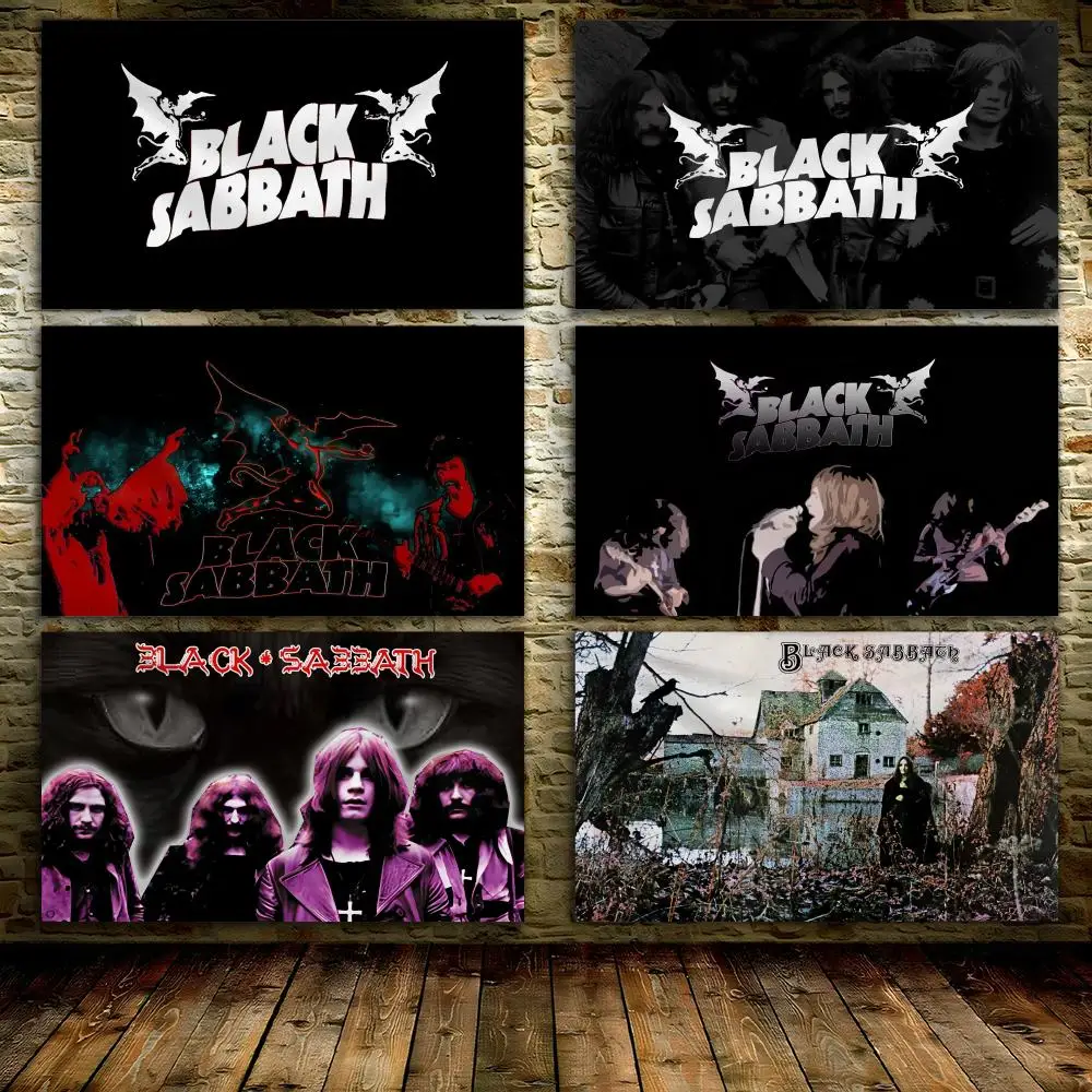 Black S-SabbathS Rock Band Flags 3x5 Ft Custom Banner For Garage Door Room Decor Wall Out Decoration With Metal Buckle