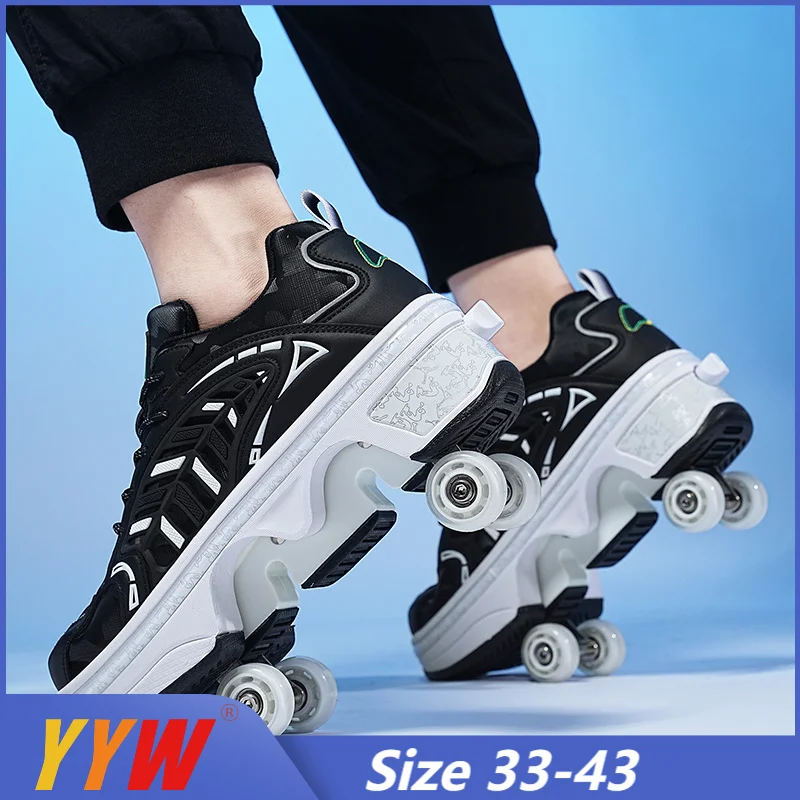 Deformation Parkour Shoes Four Wheels Rounds Of Running Shoes 2025 Casual Sneakers Unisex Deform Roller Shoes Skating Shoes