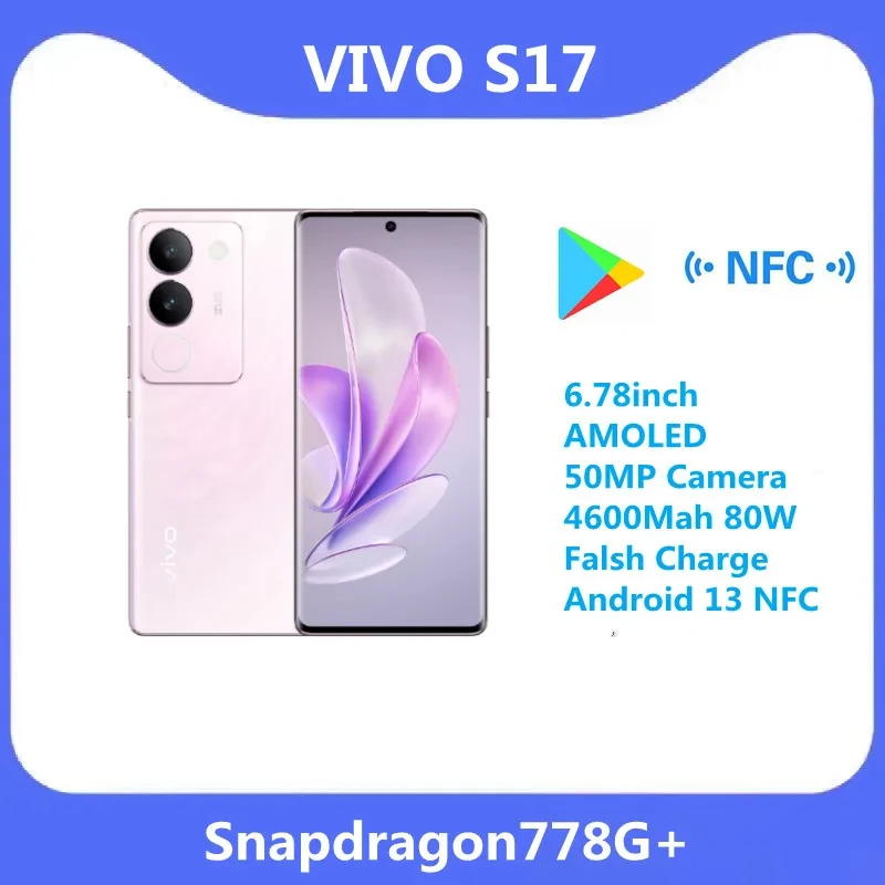 VIVO-teléfono móvil S17 5G, Snapdragon 778G + 6,78 pulgadas, AMOLED, cámara de 50MP, 4600Mah, 80W, carga Falsh, Android 13, NFC, usado