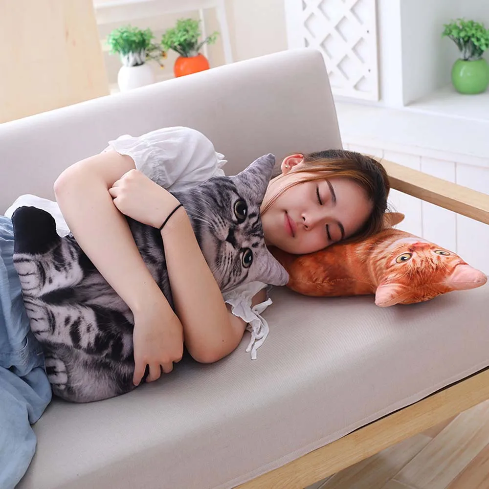 3D/35cmCat Figures Pillows Soft Simulation Cat Shape Cushion Sofa Decoration Throw Pillows Cartoon Plush Toys Friend Kids Gifts