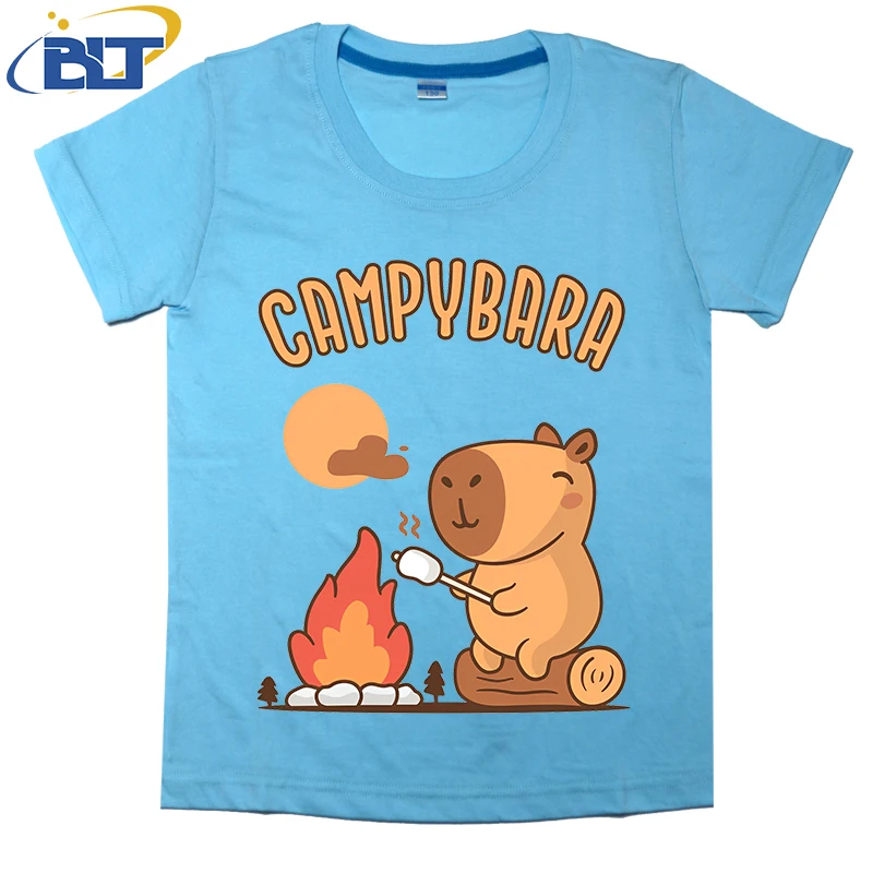 Campybara-camiseta estampada fofa para crianças, algodão, manga curta, tops casuais para meninos e meninas, verão