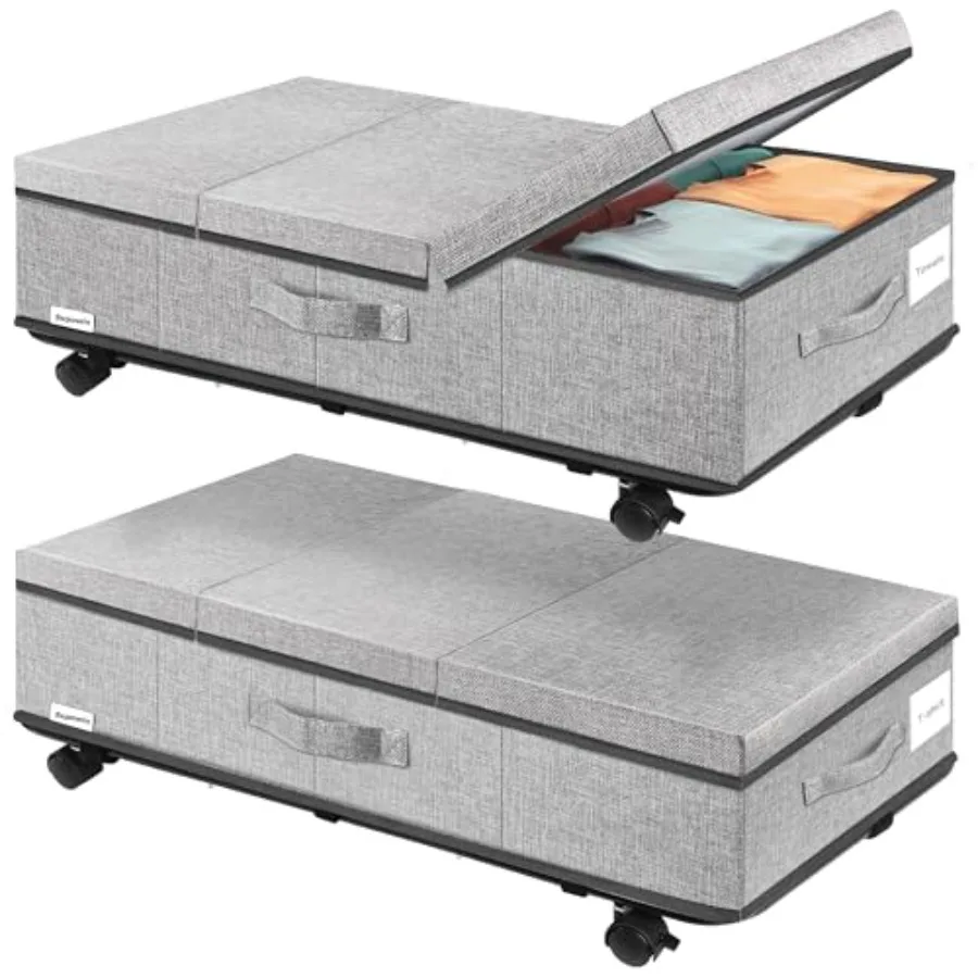 

Under Bed Storage with Wheels Rolling Underbed Storage Containers with Lids Under Bed Shoe Storage Bins Organizer with Reinforc