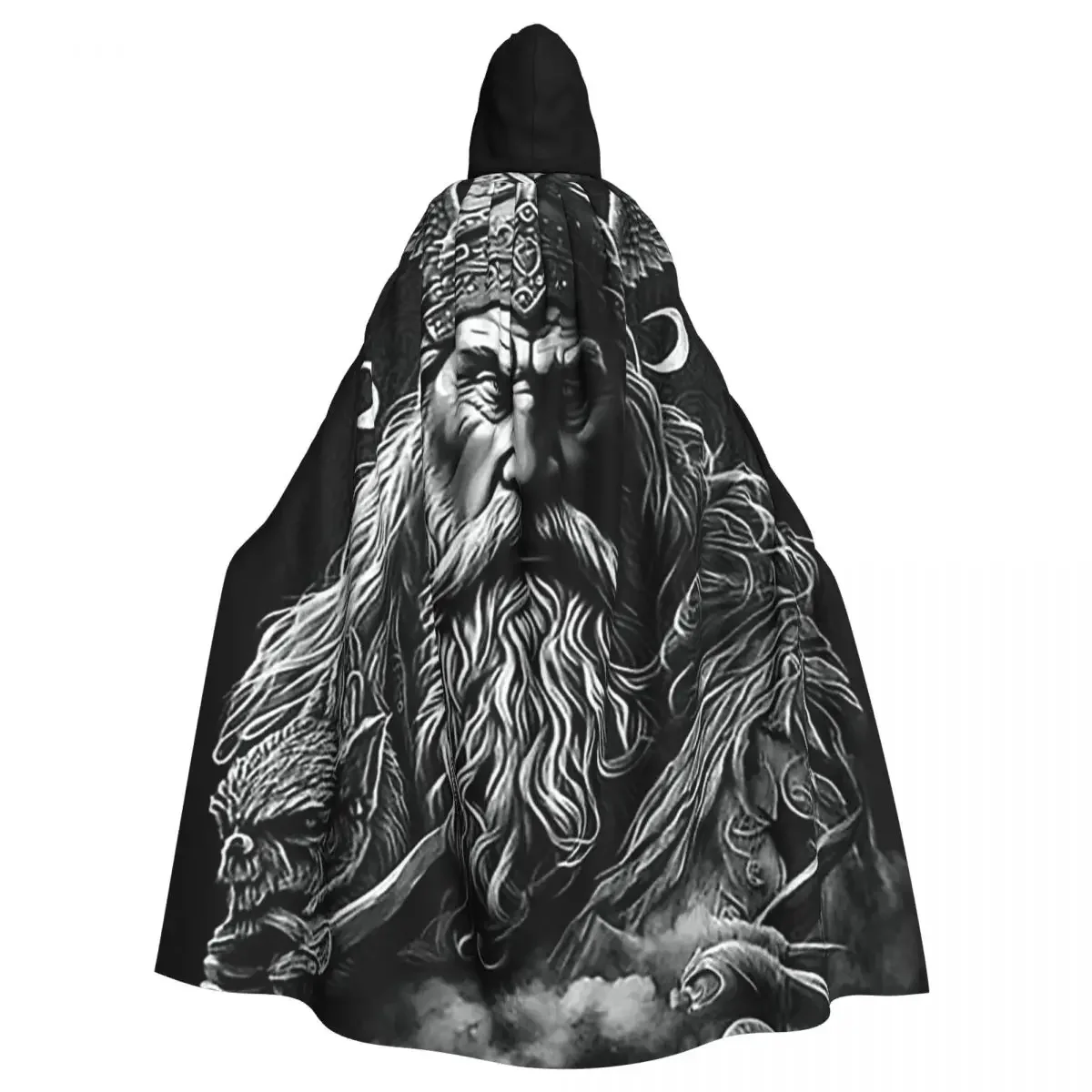 Vecchio dio norreno Mantello lungo con cappuccio Strega Costume medievale Mantello cosplay HalloweenVampiro Adulto unisex