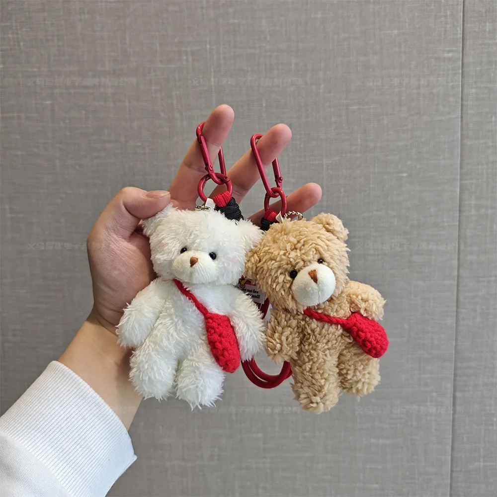 

1Pc Japanese Cute Powder Blusher Bear Teddy Bear Plush Doll With Knitted Crossbody Bag Keychain Small Gift