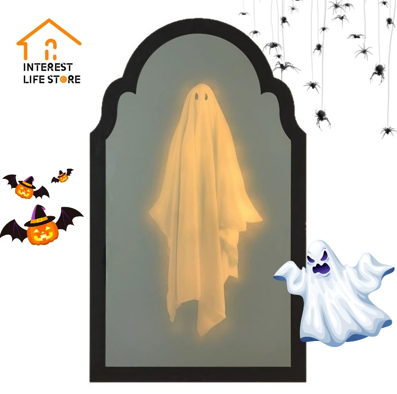جديد حار هالوين الهولوغرام شبح مرآة ضوء الليل اكسسوارات المنزل مخيف هالوماس غرفة ديكور مرعب شبح لوازم الحفلات #1
