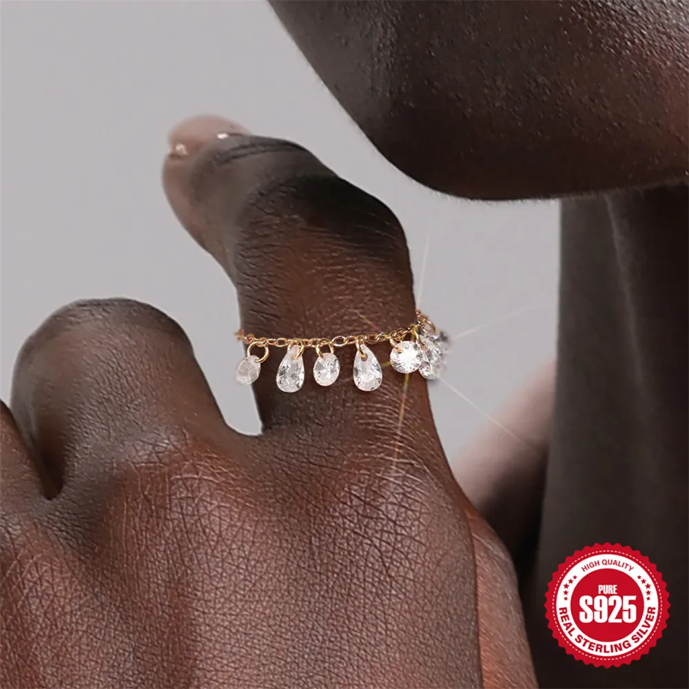 

ROXI Стерлингового Серебра 925, восьмиугольная звезда/капля/круглый циркон, подвески, кольца на палец для женщин, регулируемая цепочка, кольцо, ювелирные изделия