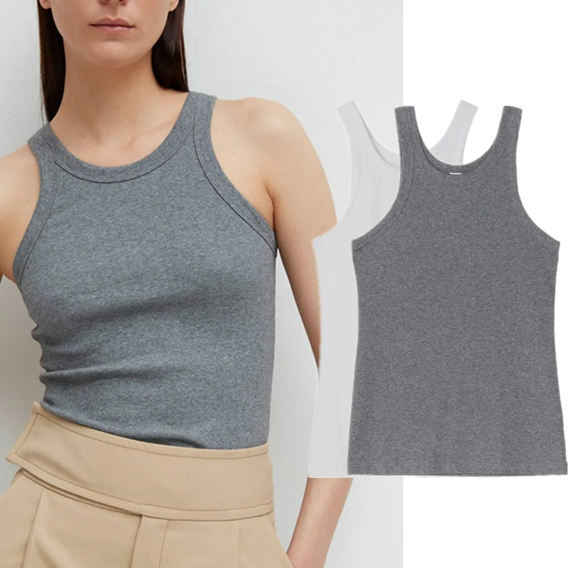 

Maxdutti Summer Tshirts Women Fashion Basic Knitted Tank Tops Minimalism Fashion Causal Sleeveless T-shirt For Ladies