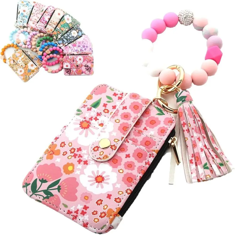 Кошелек из искусственной кожи в стиле бохо с бисером, брелок, многофункциональный портативный брелок с кисточками, кошелек с цветочным узором