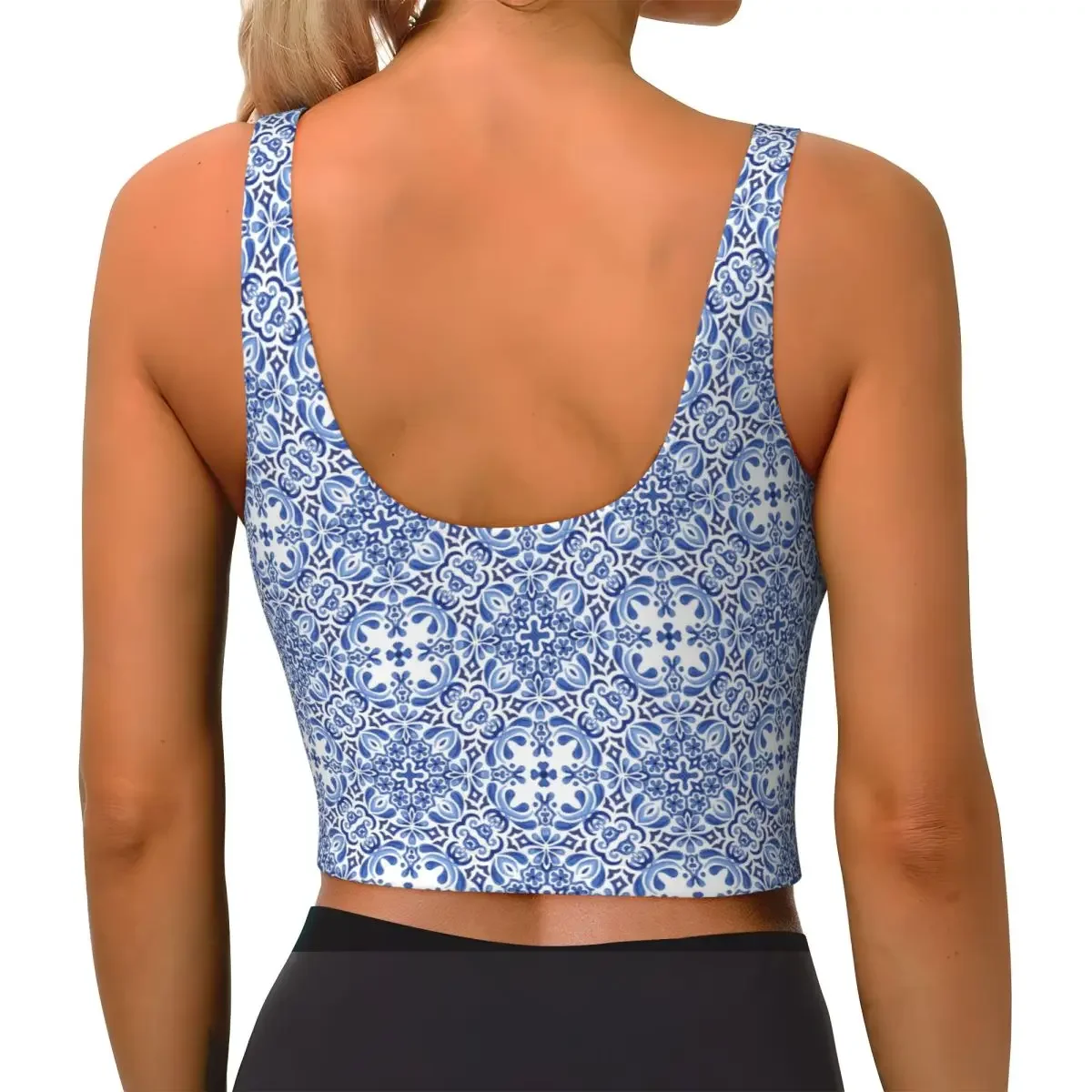 Custom Mediterranean Mosaic Tiles Azulej Women Sports Bras High Impact Vest Gym Workout Yoga Crop Tank Tops