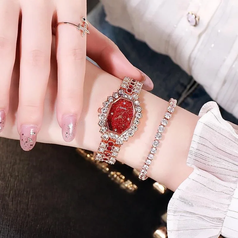 Reloj de pulsera cuadrado para mujer, cronógrafo de cuarzo, Diamante completo, aleación Clcok, informal, cielo estrellado, moda, nuevo
