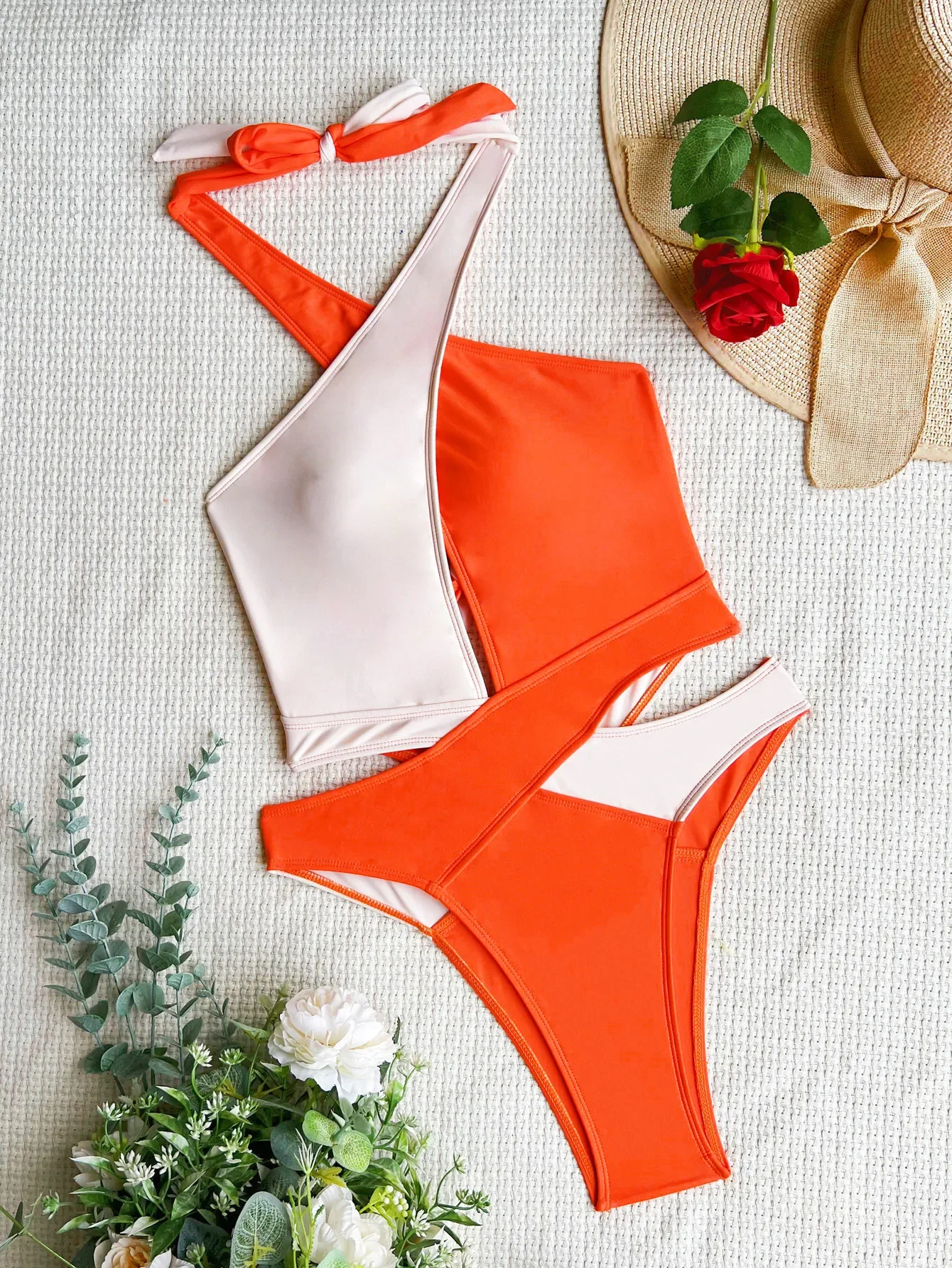 เซ็กซี่ Cross Halter Bandage Patchwork ชุดว่ายน้ํา One Piece ชุดว่ายน้ําชายหาดชุดบอดี้สูท Biquini Tankini ชุดว่ายน้ํา