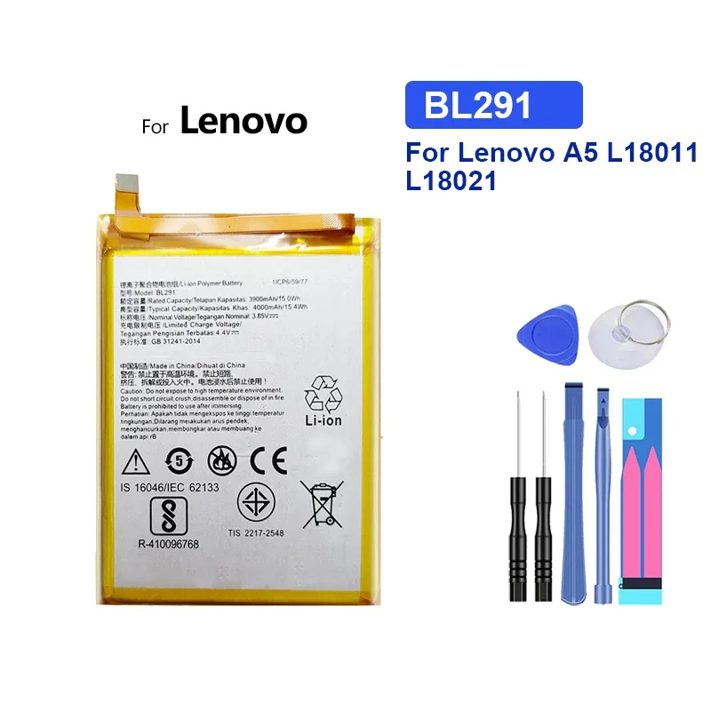 Bateria portátil de 3900mAh BL291 para Lenovo A5 L18011 L18021 baterias de substituição para celular