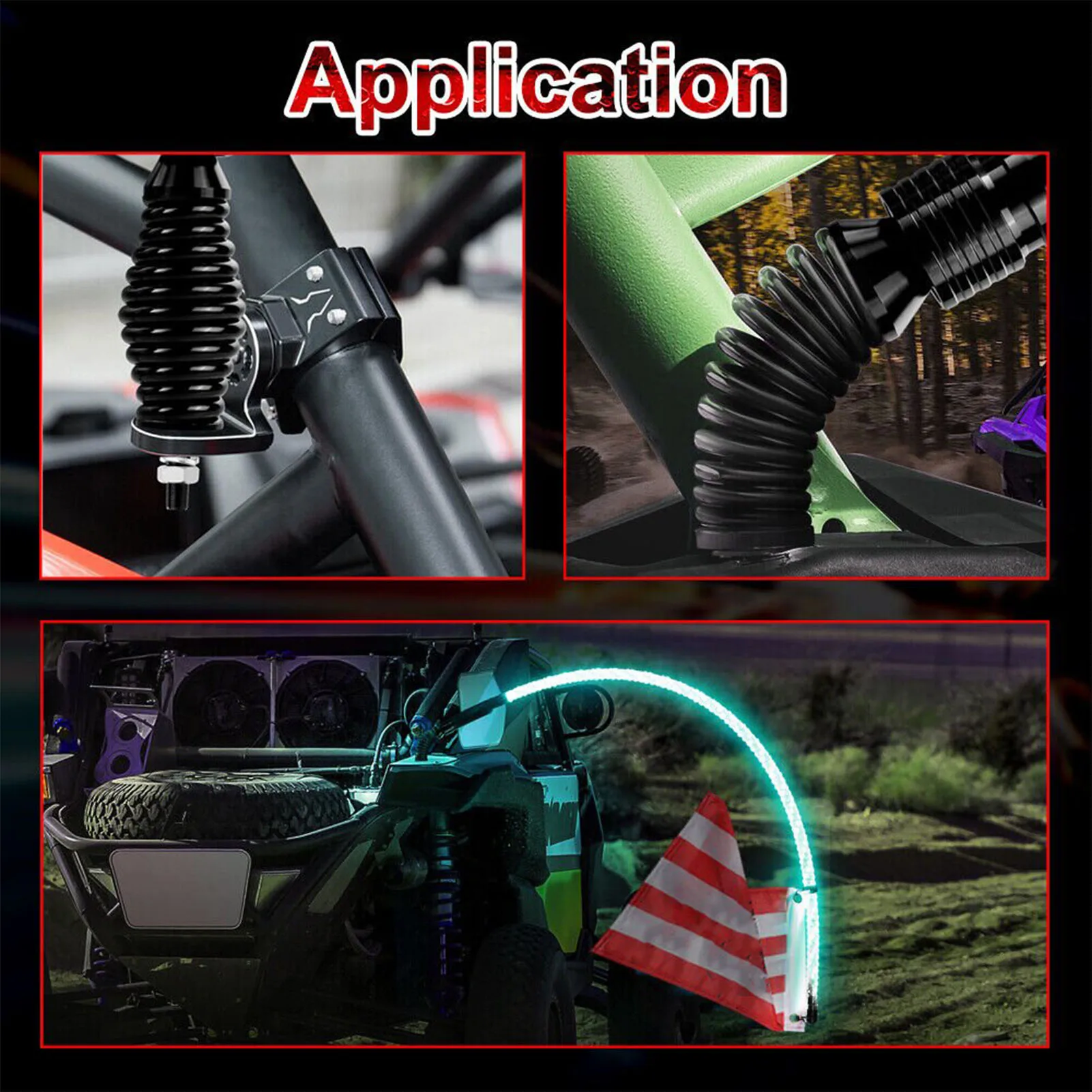 2Pcs RGB LED Whip Light Spring Base Protective Mounting Mount For  RZR UTV ATV