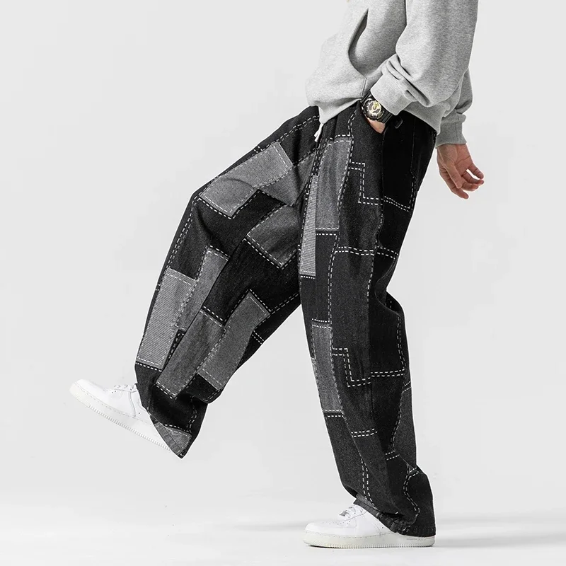 Men Jeans Autumn Thick Vintage Patchwork Hip Hop Denim Pants Male Straight Loose Streetwear Fashion Baggy Casual Cowboy Trousers