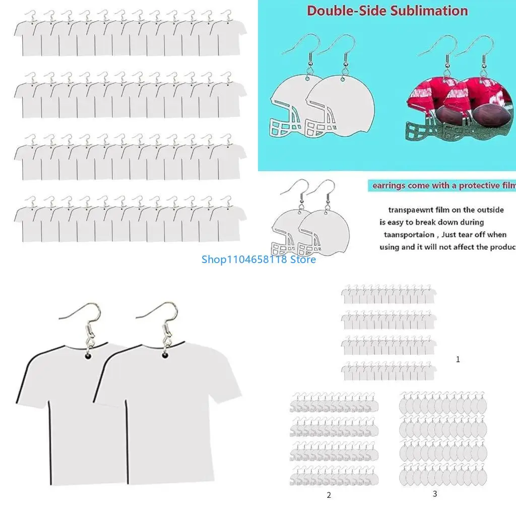 

48 Sets Sublimation Blank Earrings T-shirt Hat Pendant Hook Earring for DIY Jewelry Making Craft Heat Transfer
