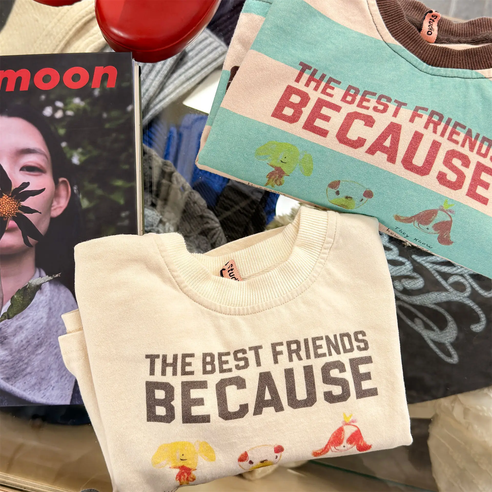 RAISE Spring Kids Girls Undershirt Cotton Striped Children Girls Basic Shirts Loose Round Collar Spliced Long Sleeves For Girls