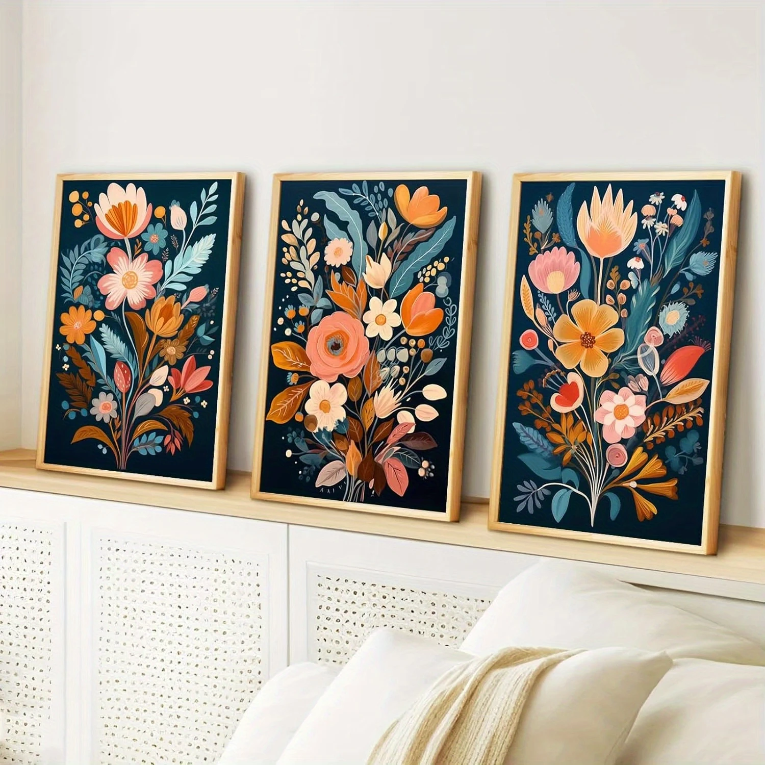 

Canvas Wall Art Abstract Floral Bouquet Wildflower Prints Retro Modern Colorful Botanical Paintings for Living Room Bedroom Deco