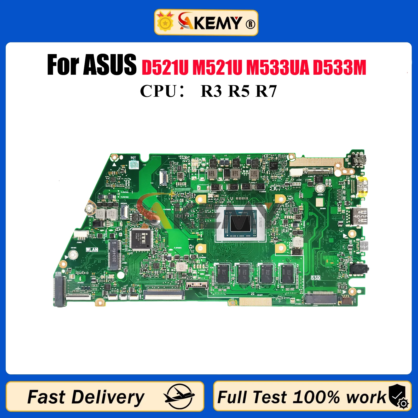 

X521UA Laptop Motherboard For ASUS VivoBook X521U D521U M521U M533UA D533M X521UA X521UAY Notebook Mainboard With R3 R5 R7 CPU