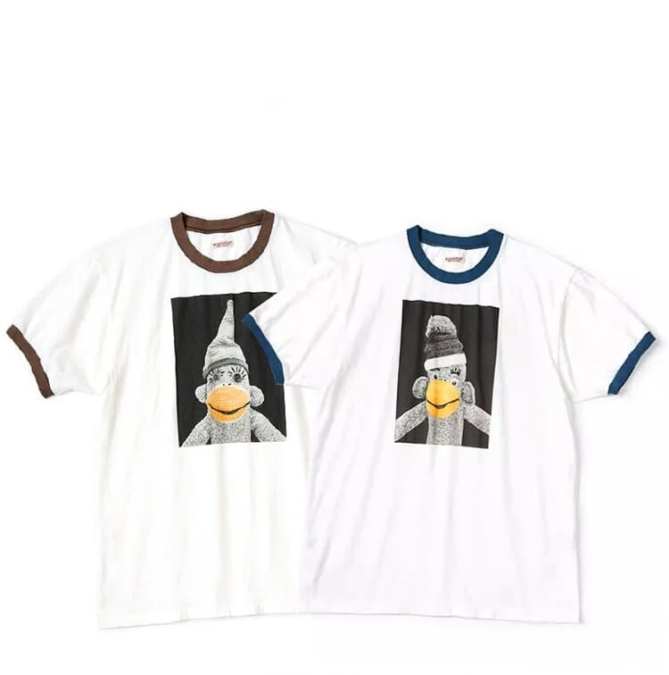 Japanese-style Relaxed Casual Pure Cotton Round-Neck Multi-Color Print Monkey Pattern Short-Sleeved T-Shirt