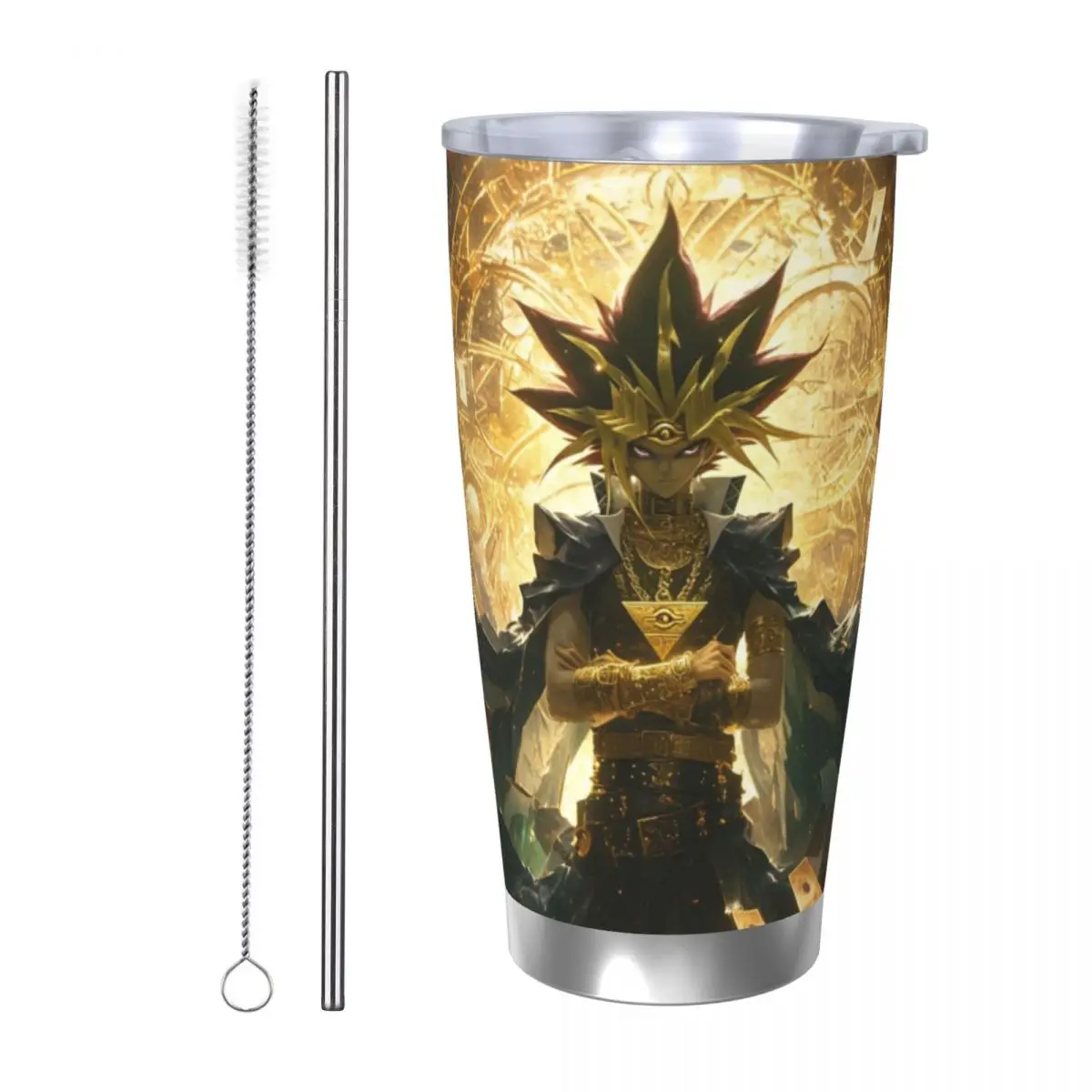 Manga-Yu-Gi-Oh 20oz Stainless Steel Car Mug Straw Thermal Iced Travel Cup Vacuum Insulated Coffee Hot Cup