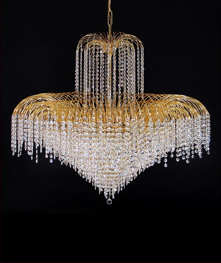 Luxury Gold Crystal Chandelier Large Hanging Light for Living Room Hotel Hall Villa Home Decor