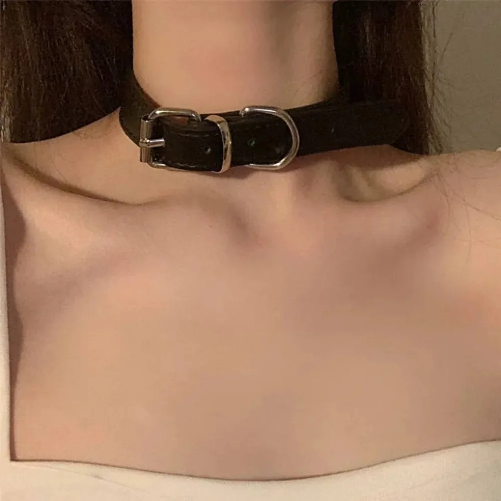 Gothic Belt BuckleNecklace Punk Dark PU Leather Unique Necklaces for Men Women Simple Choker Jewelry