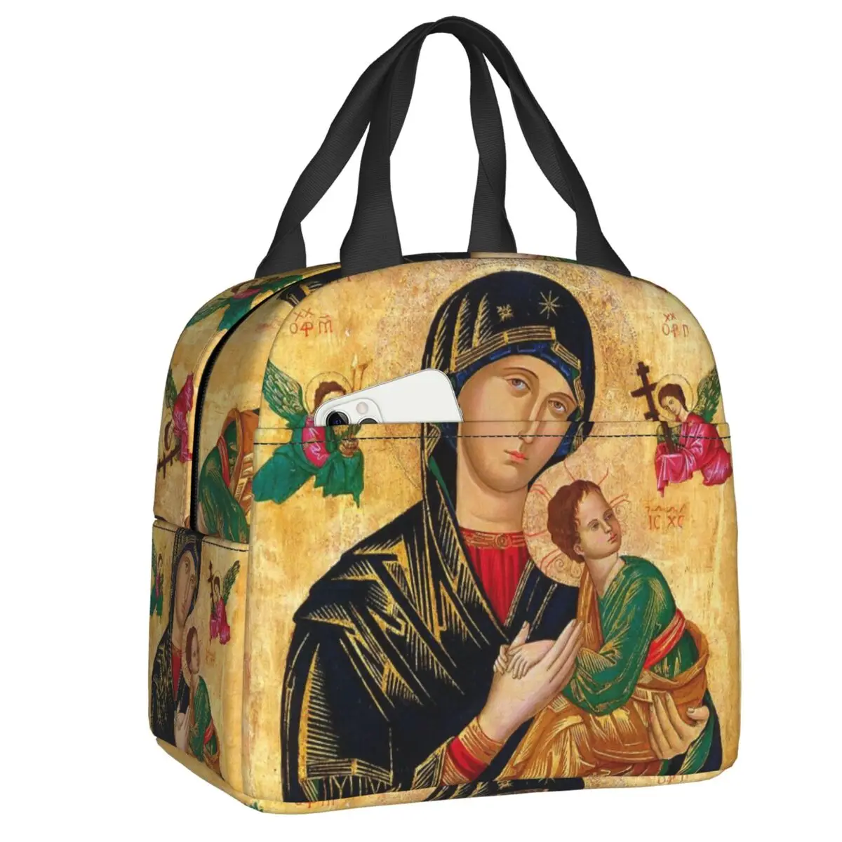 Custom Our Lady Of Perpetual Help Insulated Lunch Tote Bag Women Roman Catholic Virgin Mary Portable Thermal Cooler Bento Box