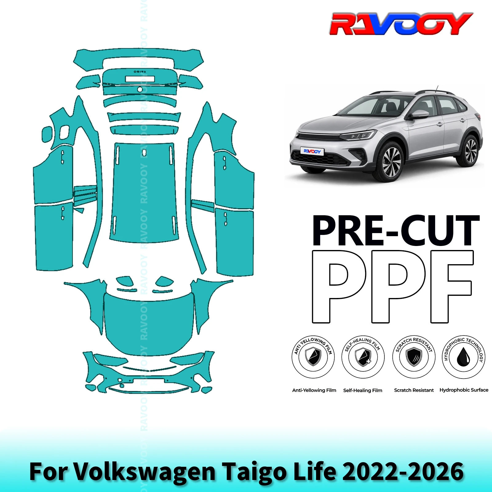 For Volkswagen Taigo Life 2022-2026 Full Exterior Body 8.5Mil Pre-Cut Paint Protection Film PPF Stone Chip Kit Clear/Matte/Black
