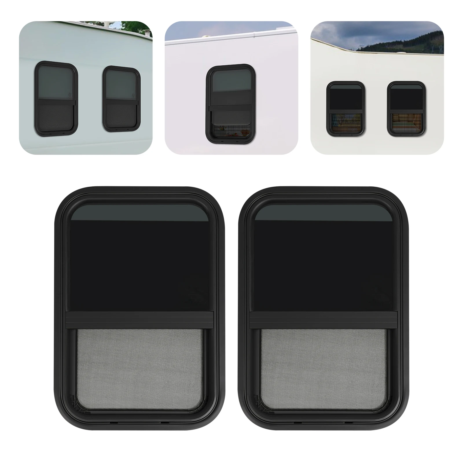 

2PCS RV Vertical Window 15x22in Black Aluminum Alloy Tempered Glass RV Window Waterproof for Campervan/Trailer/Motorhome