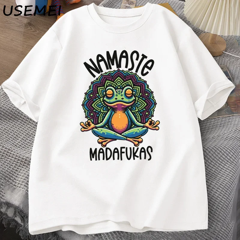 

Funny Yoga T Shirt Frog Self Care T-Shirt Cotton Short Sleeve Positive Cottagecore Namaste Tee Men Women Mens Clothes Streetwear