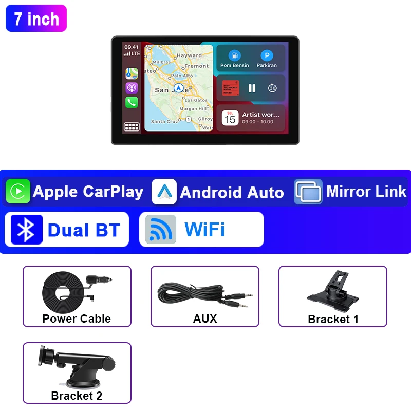 Srnubi Universele 7 "10" inch Auto Draadloze Carplay & Android Auto Navigatie Achteruitkijkspiegel FM AUX Draagbare Multimedia Touchscreen