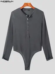 INCERUN-monos de manga larga para hombre, ropa interior Sexy, informal, con cuello en V, 2023