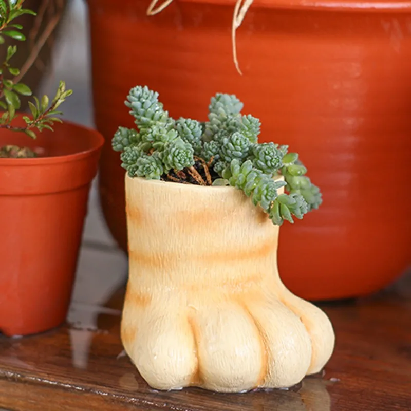 Cute Cat Claw Flower Pot Ornament Novelty Cute Flower Pots for Succulents Flower Plants Figure Resin Plant Decor Mini Pot