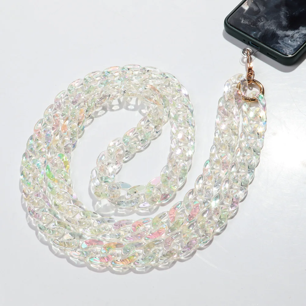 120cm Acrylic Crossbody Laser Amber Phone Strap Lanyard Chain for Mobile Phone Portable Hang Cell Phone Accessories