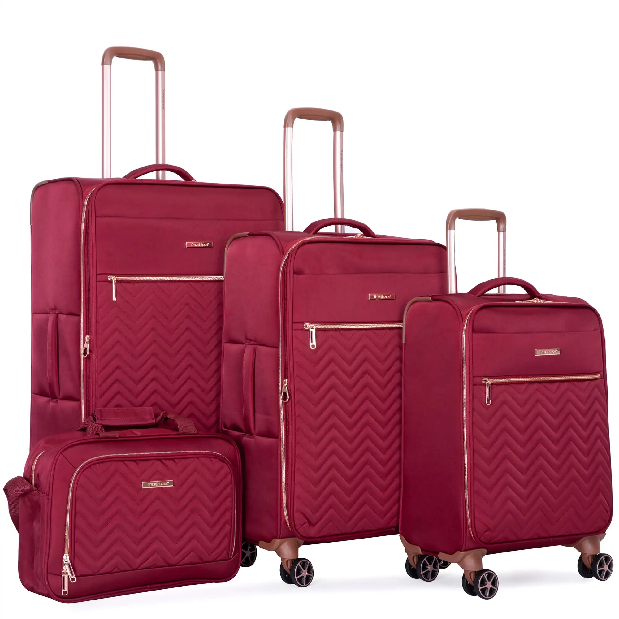 

4 Piece Luggage Set Softside Expandable Lightweight Suitcase with Double Spinner Wheels.(Wine Red)