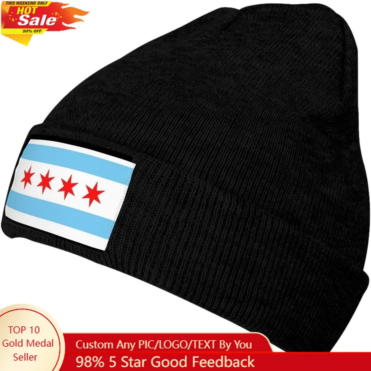

Cute Flag Knit Hat Men Women Soft Warm Winter Hats Patriotic Flag Ski Beanie Cap Black