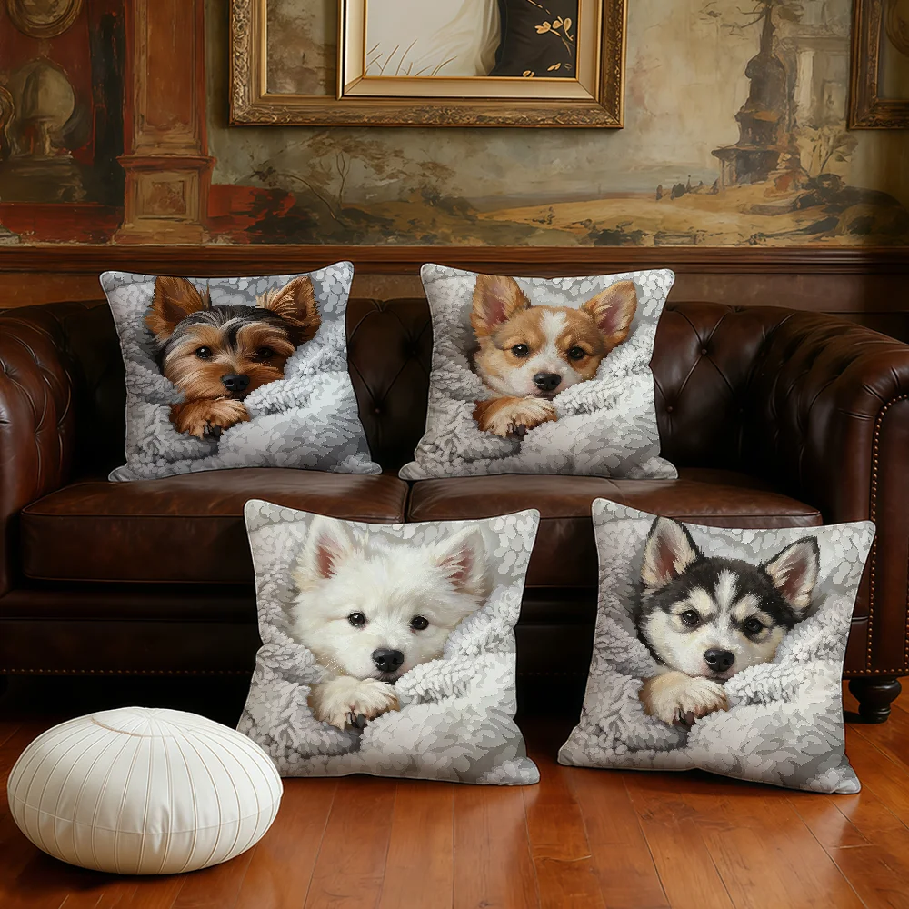 Crooked Terriers Relax cushion cover Plush Fabric Soft Double Sided Print Sofa Cushion Cover Throw Pillow Covers
