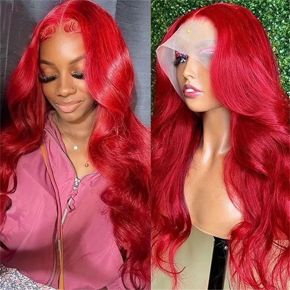 

13X4 Body Wave Lace Front Wig Colored Hot Red Lace Front Human Hair Wigs 100% Peruvian Lace Frontal Wig Remy Hair Prepluck