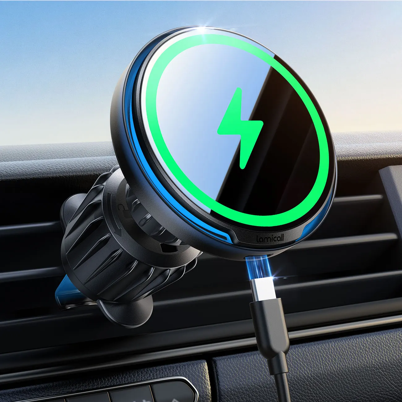 

For MG25-T 15W Qi2 Wireless Car Mount Charger RGB LED Phone Holder Adhesive Pad for for Compatible Vent Dashboard Fast