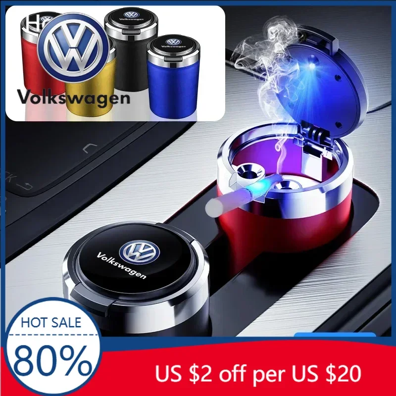 

Портативная пепельница для автомобиля Volkswagen с крышкой, нержавеющая сталь, синий светодиод, защита от запаха, для Volkswagen VW GTI Rline