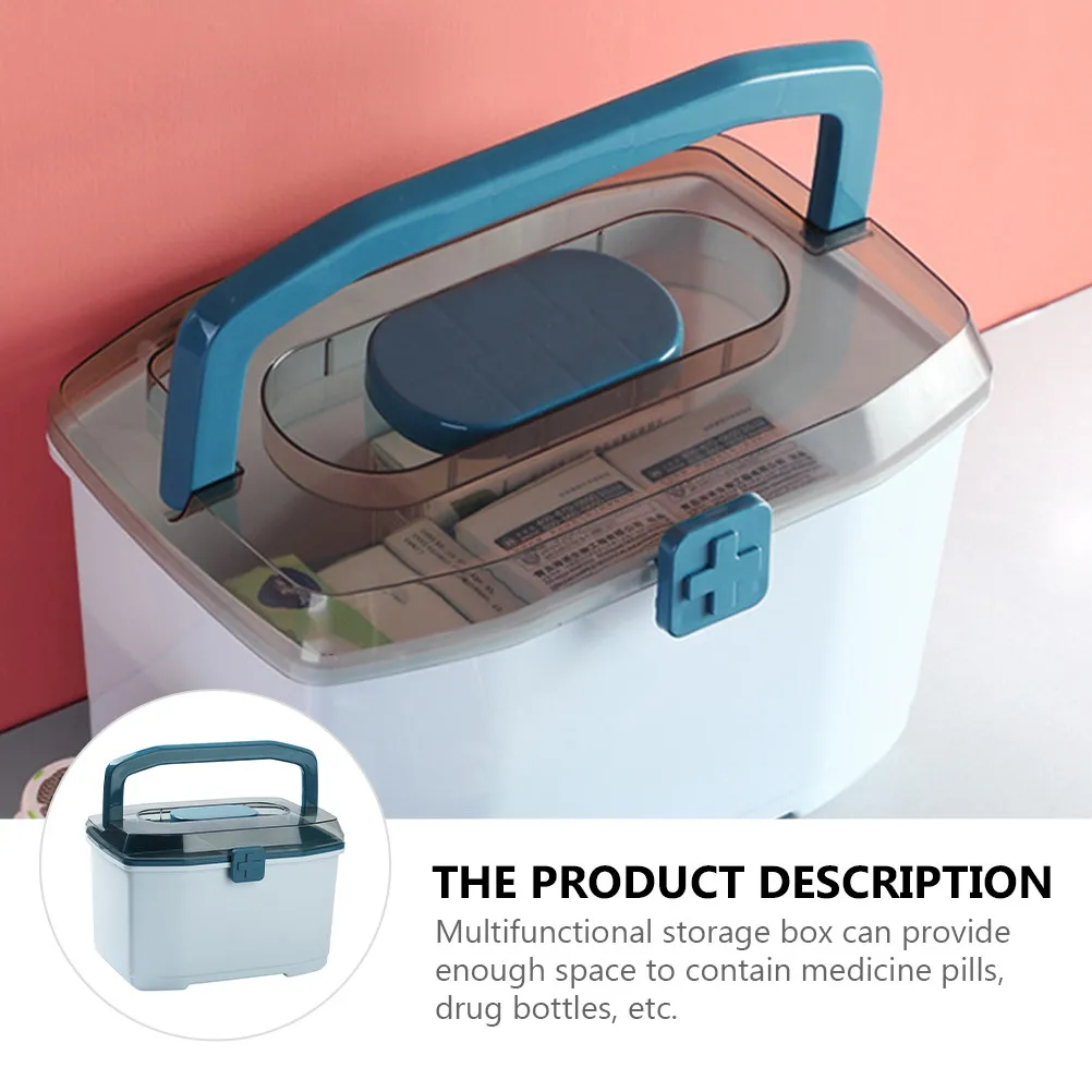 

Large Capacity Plastic Medicine Case Double Layers First Aid Storage Organizer for Home Office Emergency Use Household Medicine