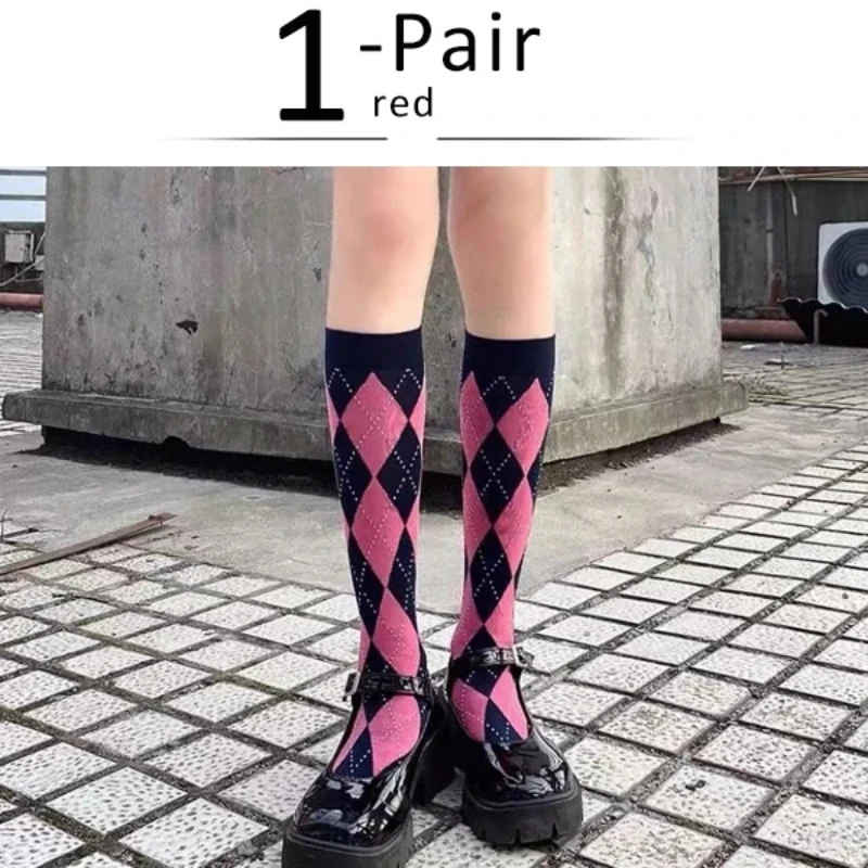 

Long Socks Women Stockings Organic Cotton Diamond Warm Thigh High Ladies Girls Street Fashion Young Casual Knee Socks Harajuku