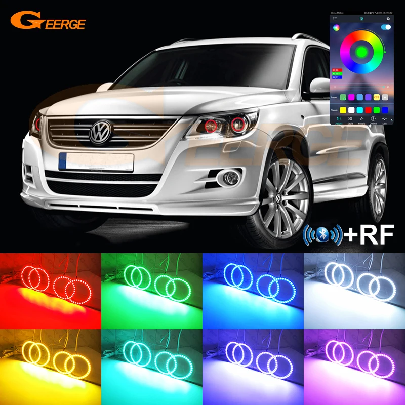 For Volkswagen VW Tiguan 5N 2007 2008 2009 2010 Bluetooth App Ultra Bright Multi-Color RGB LED Angel Eyes Kit Halo Rings